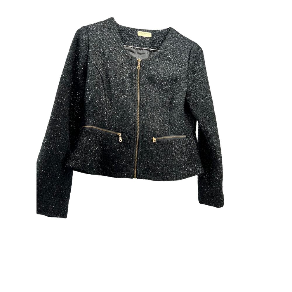 Moon Collection Black Metallic Tweed Full Zip Jacket Women's